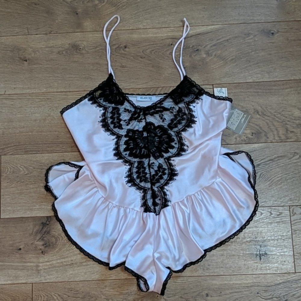 Vintage 80's Blanche Lingerie Peplum Teddy Baby Doll M NWT